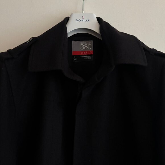 $495 Icebreaker Pure Plus 380 Merino Wool Button up Black Coat/ Jacket — Large - Picture 3 of 16